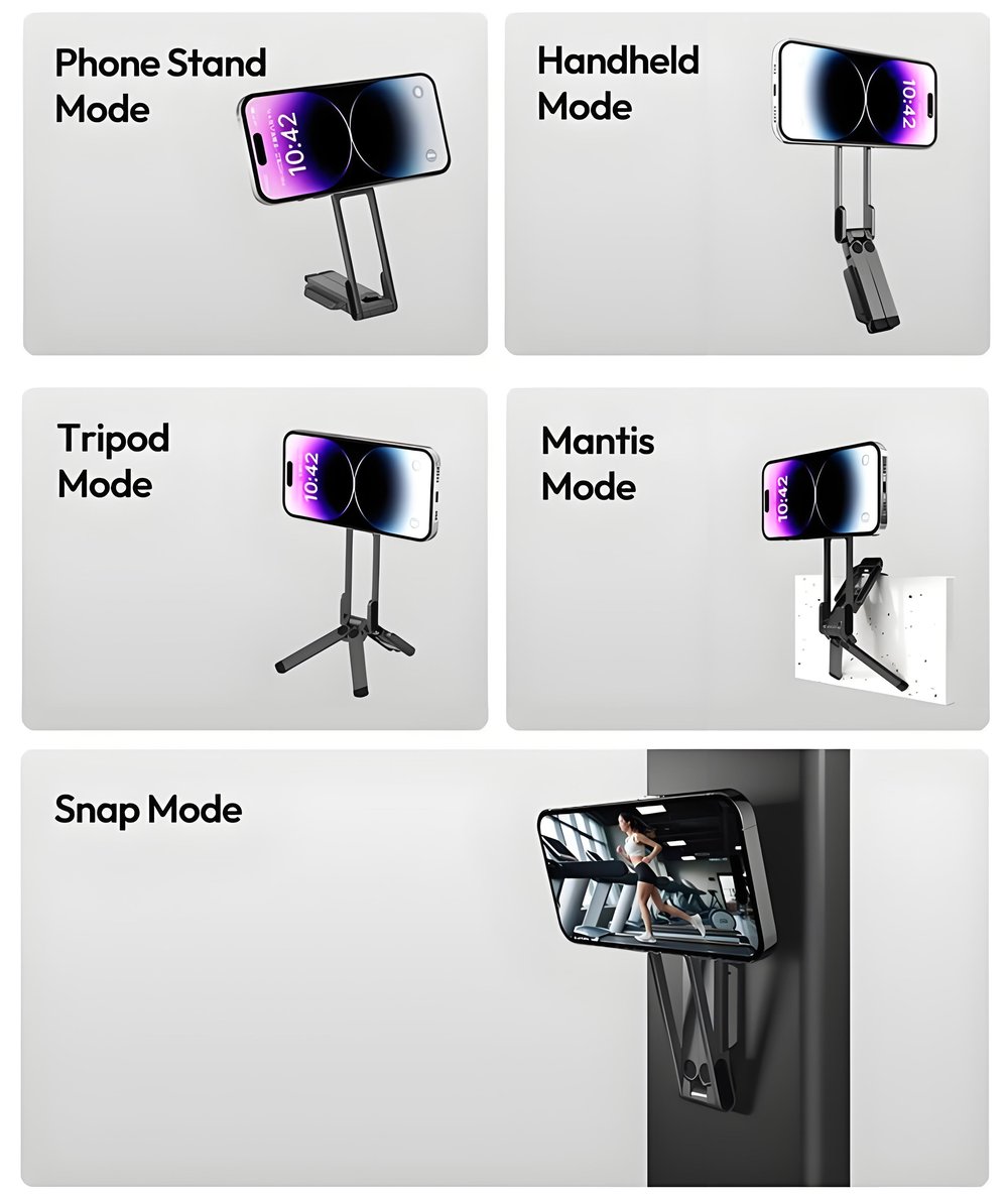 Magnetic Phone Tripod for iPhone, MA38 Portable Phone Holder Mini Tripod for Magsafe with Double-Sided Strong Magnetic 1/4'' Arri Locating Hole Foldable Hook