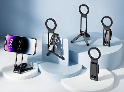 Magnetic Phone Tripod for iPhone, MA38 Portable Phone Holder Mini Tripod for Magsafe with Double-Sided Strong Magnetic 1/4'' Arri Locating Hole Foldable Hook